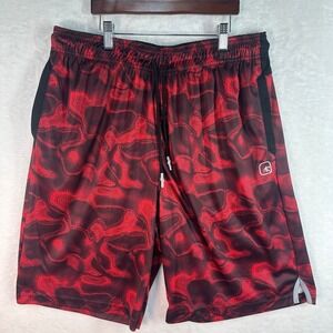 AND1 Basketball Shorts Mens Large Red Black Abstract Camo Graphic Mesh Athletic